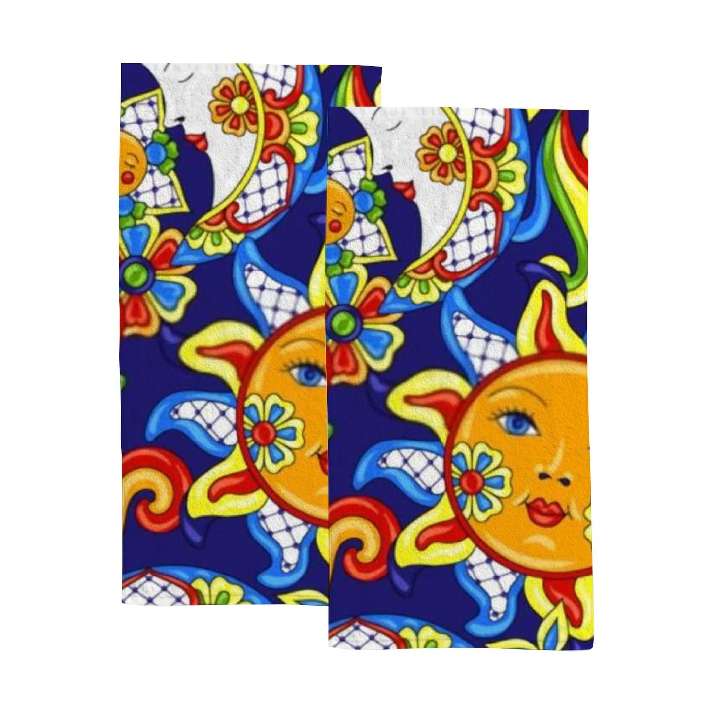 ZKLZI ZHONGJI Hand Towels 2 Piece Mexican Talavera Cute Pattern Blue Comfortable Skin-Friendly Non-Fading Bathroom Spa Kitchen Hotel Bath Gym Running…