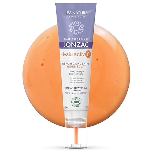 Eau Thermale Jonzac Organic Hyalu Activ C Serum for Face & Eyes - Optimized Vitamin C 5x More Stable With Hyaluronic Acid - Anti-Wrinkle - Brighter