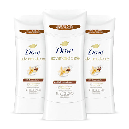 Dove Advanced Care Antiperspirant Deodorant Stick Vanilla & Cocoa Butter 3 Count Antiperspirant deodorant with Pro-Ceramide Technology 72-hour odor Beauty and Personal Care Dove