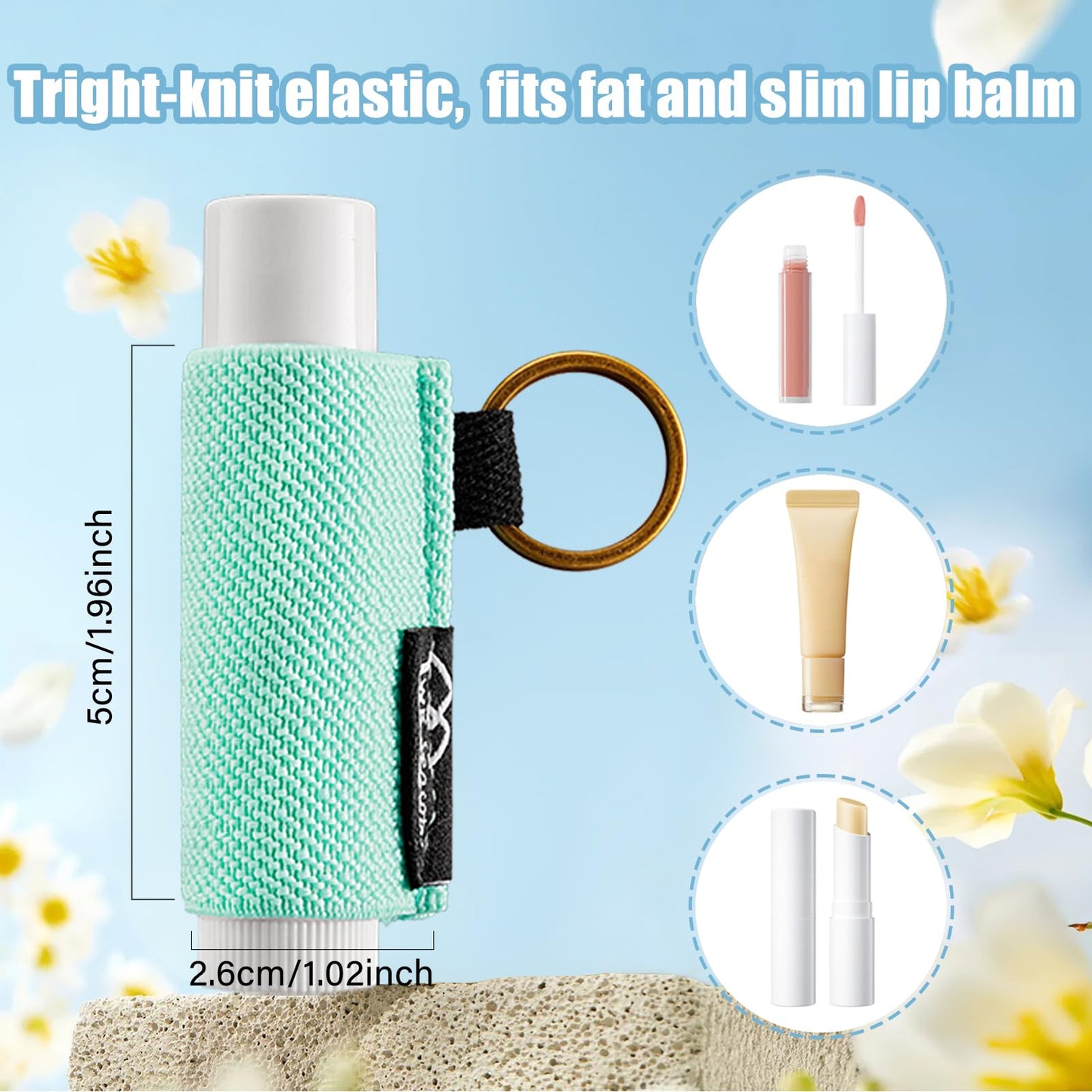 WK IEASON - Lip Balm Holder Keychain Clip On Lipstick/Chapstick Sleeve, Tight-Knit and Elastic (Pink/Light beige/Grey)