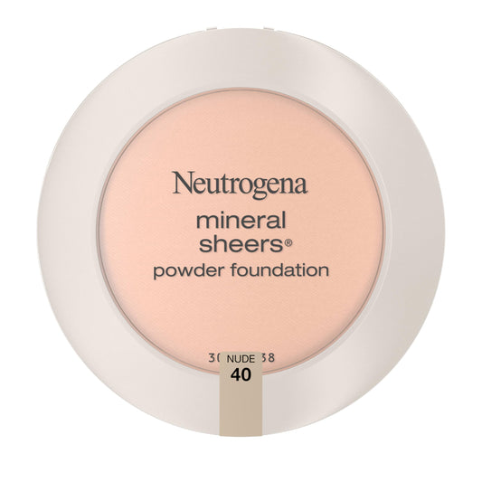 Neutrogena Mineral Sheers Compact Powder Foundation, Lightweight & Oil-Free Mineral Foundation, Fragrance-Free, Nude 40, .34 oz, 2 Pack