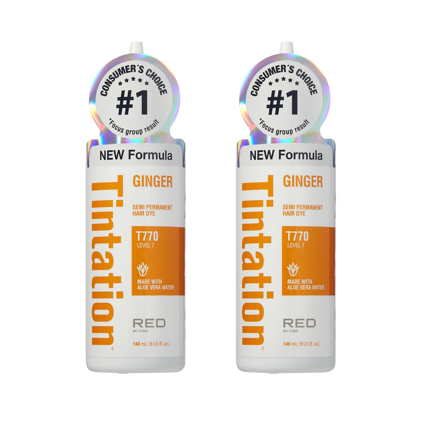 Red by Kiss Tintation Semi-Permanent Hair Color, Aloe Vera Water Based, Argan Oil, Olive Oil, Collagen & Keratin, Long-Lasting Color Dye (Ginger, 2