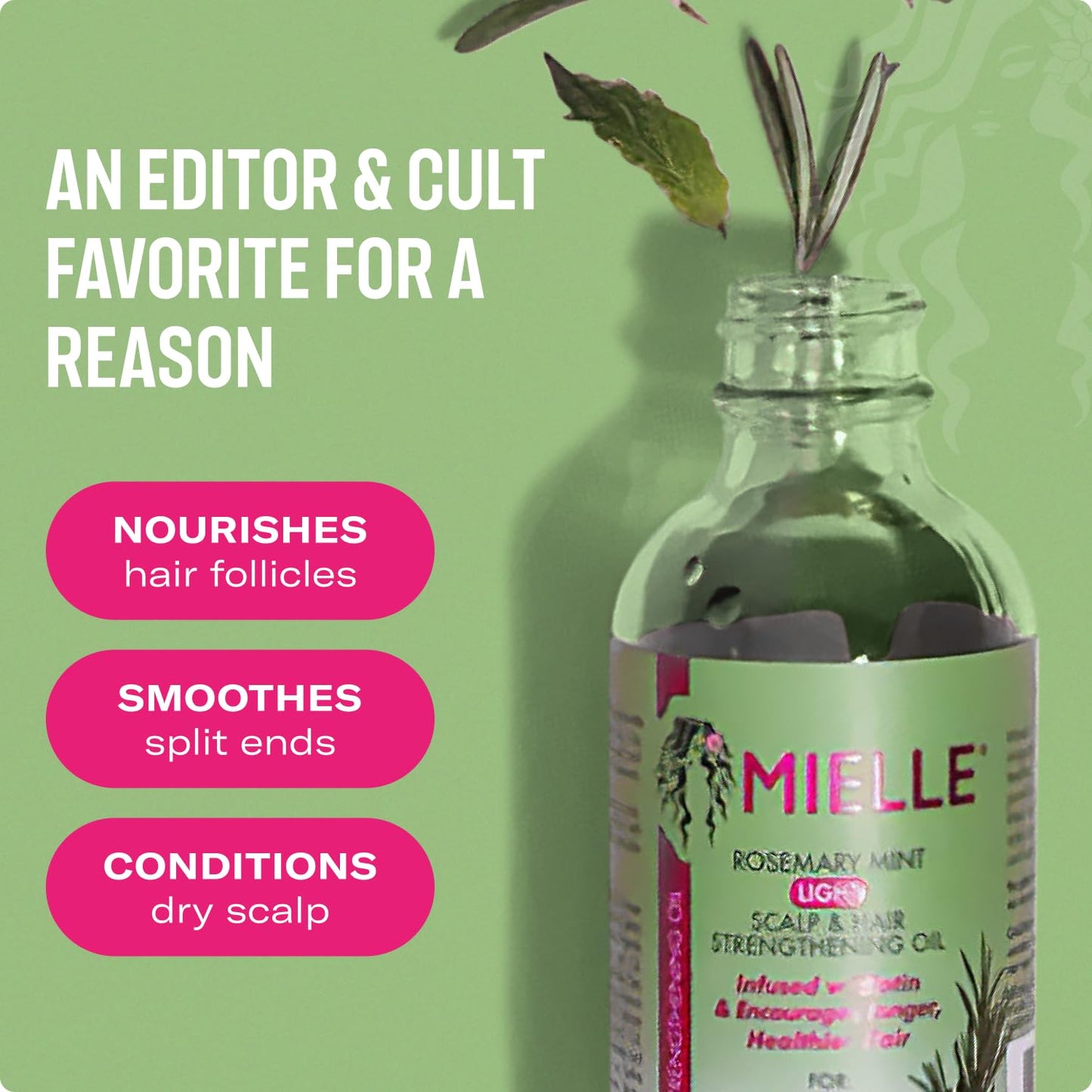 Mielle Organics Rosemary & Mint Light Hair Oil, Split Ends & Dry Scalp Treatment - Infused with Biotin & Essential Oils for Strengthening, Soothing