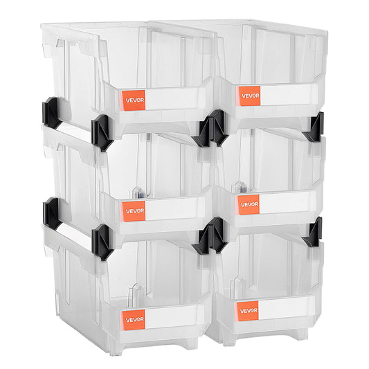 VEVOR Plastic Stackable Storage Bins, 14.8 x 8.5 x 7.1 inch (6 Pack), Plastic Containers for Organizing & Storage Bins for Closet, Garage, Small…