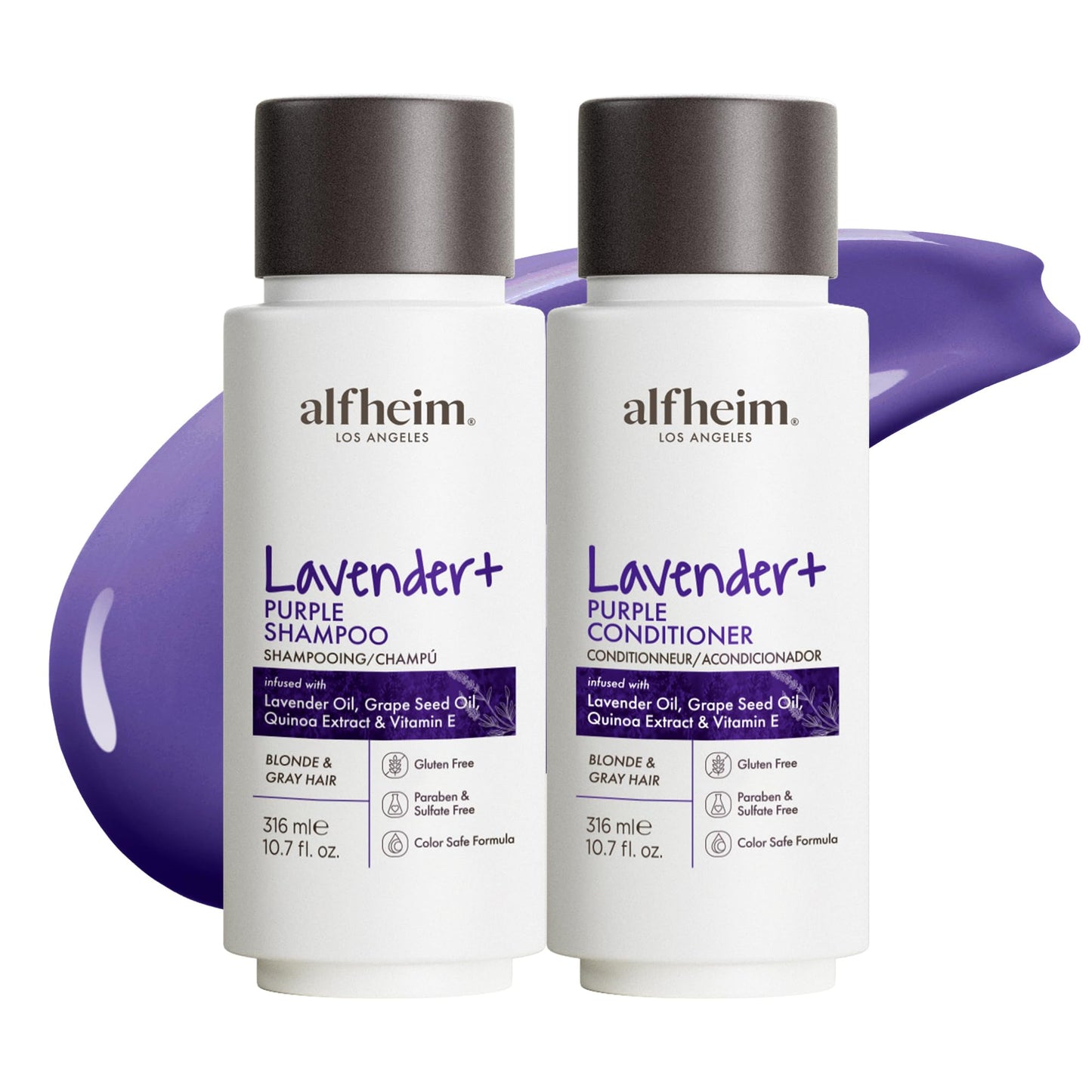 ALFHEIM Lavender+ Purple Shampoo & Conditioner Set for Blonde, Silver & Color-Treated Hair - Restores Cool Shine & Smoothness - with Quinoa Extract