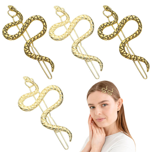 4pcs Snake Hair Clip Vintage Decorative Metal Hair Pins for Women and Girls (Golden, Ancient Gold)