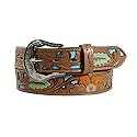 ARIAT Women's Hand Painted Floral Embossed Leather Underlay Belt, Tan, Large