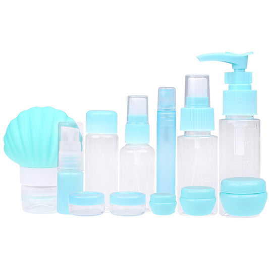 Travel Bottle Set - Refillable - TSA/Airline Approved - 12 Bottles and Jars - 3 Tools (Pipette, Funnel and Mini Spatula) - For Downsized Portions
