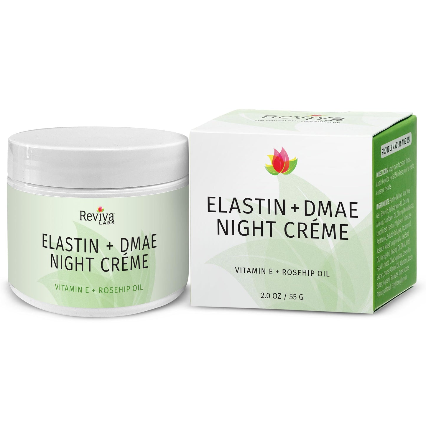 Reviva Labs Elastin and DMAE Cream - Firming Night Cream for Face, Neck, and Throat Area - Facial Moisturizer for Women, Tightening and Lifting Cream