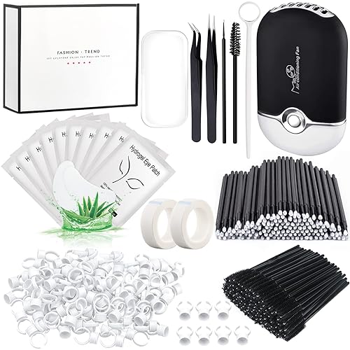 267 PCS Eyelash Extension Supplies Lash Extension Kit USB Air Conditioning Blower,Silicone Pad,Under Eye Gel Pads,Mini Makeup