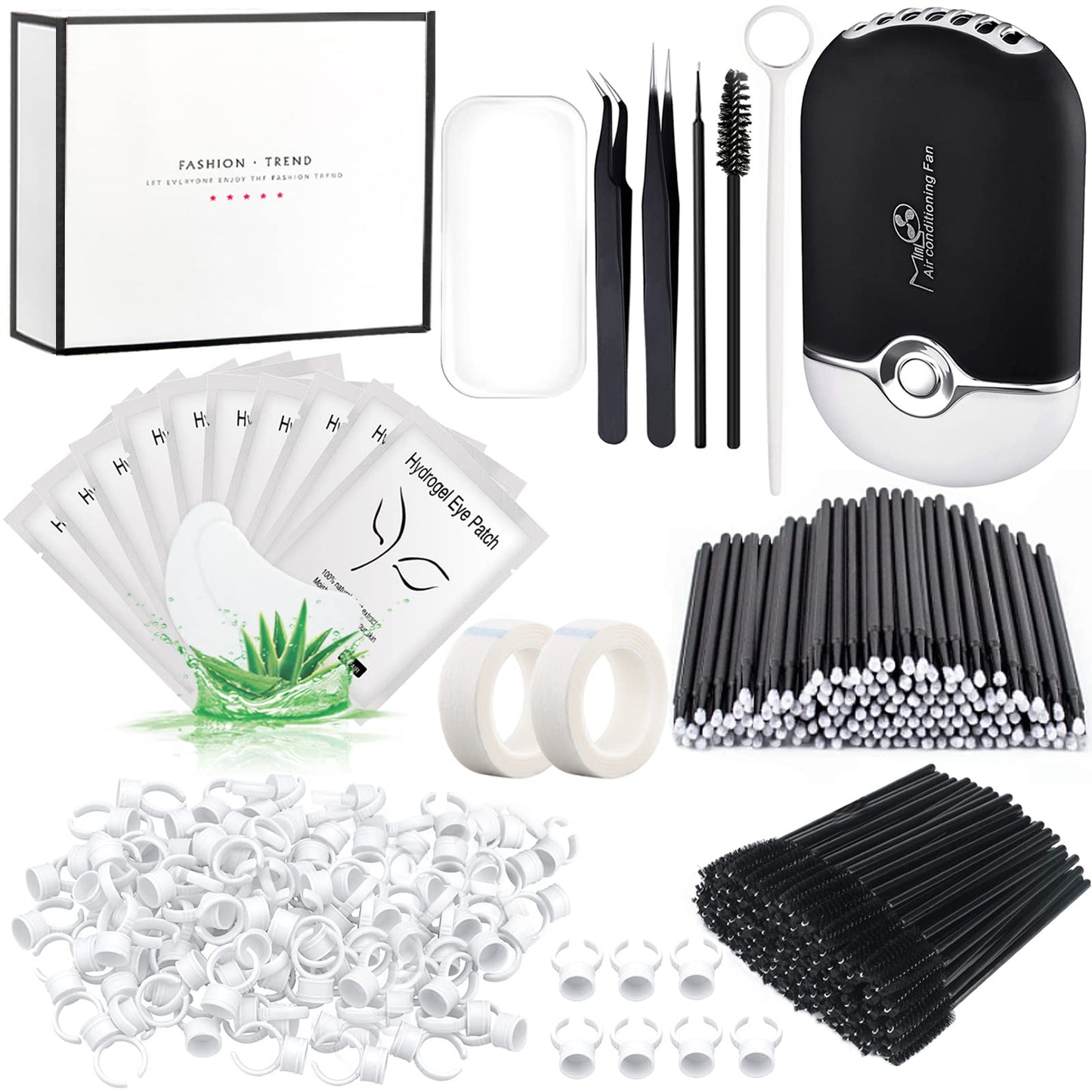 267 PCS Eyelash Extension Supplies Lash Extension Kit USB Air Conditioning Blower,Silicone Pad,Under Eye Gel Pads,Mini Makeup