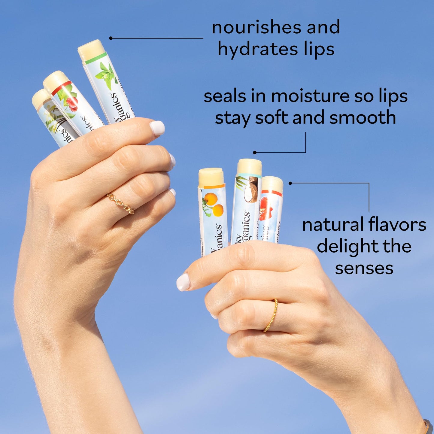 Sky Organics Organic Lip Balms With Beeswax for Lips, USDA Certified Organic, Six Assorted Flavors to Moisturize, Soothe & Soften, 6pk.