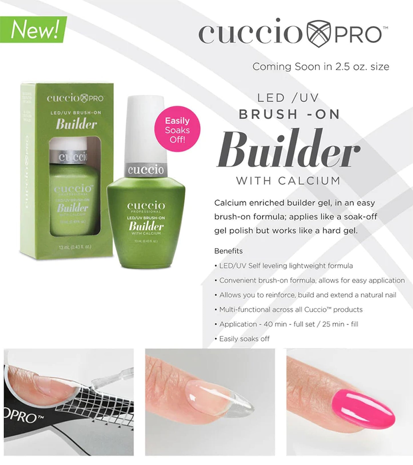 Cuccio Pro Brush-On Builder Gel w/ Calcium – Clear Soak-Off UV/LED Gel, Lightweight Self-Leveling, Chip-Resistant Hard Gel Strength, 0.43 oz