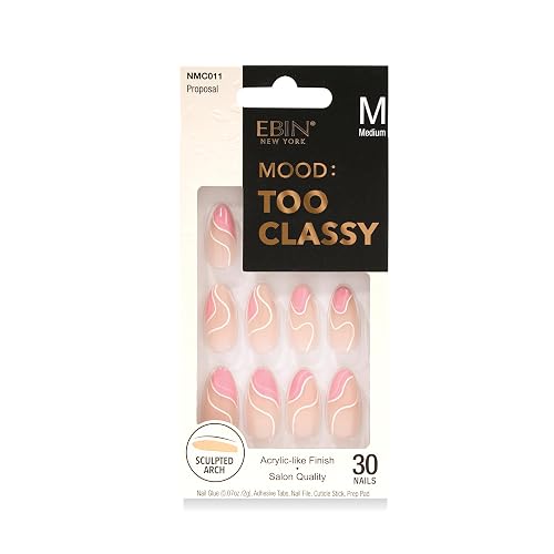 MOOD: TOO CLASSY Press On Nails - Proposal | Trendy Medium Almond Shape | Salon Acrylic Finish, Kit Includes 30 Nail Tips, Mini Glue, Adhesive Tabs Beauty & Personal Care EBIN NEW YORK