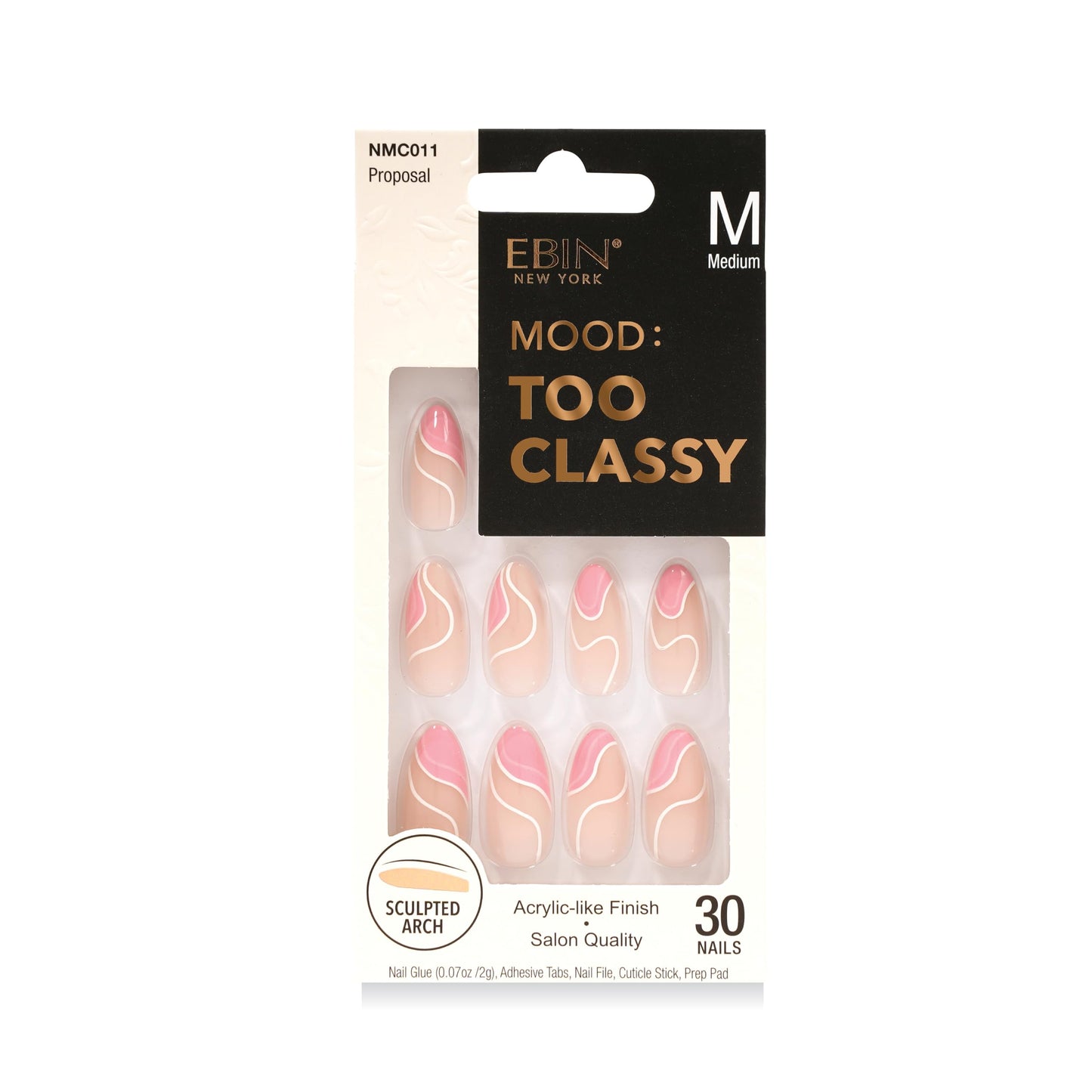 MOOD: TOO CLASSY Press On Nails - Proposal | Trendy Medium Almond Shape | Salon Acrylic Finish, Kit Includes 30 Nail Tips, Mini Glue, Adhesive Tabs Beauty & Personal Care EBIN NEW YORK