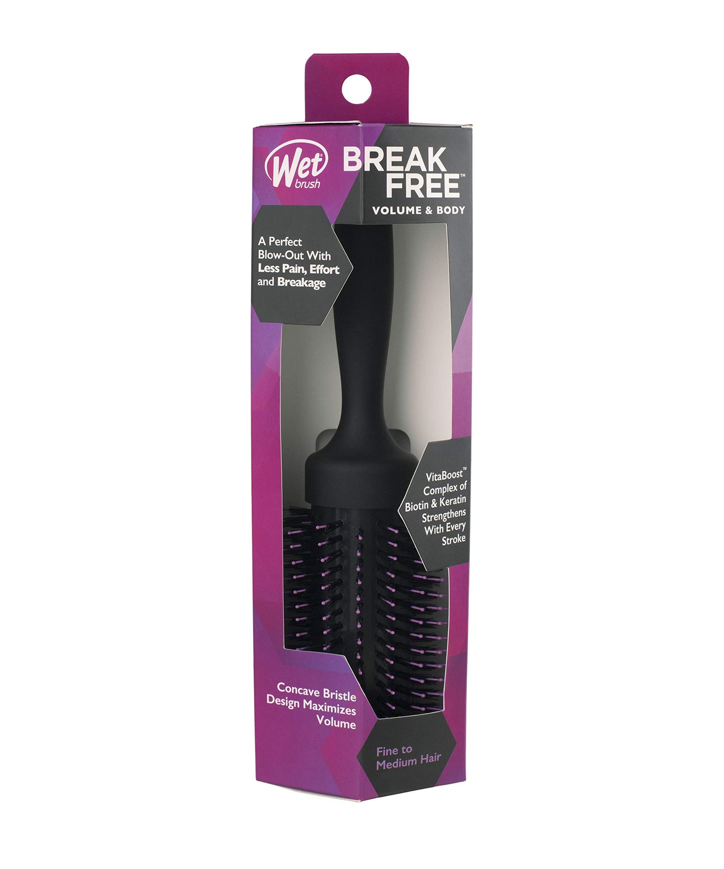 Wet Brush Volumizing Round Brush for Fine to Medium Hair - Salon Blow-Out, Less Pain & Breakage, Lightweight Boar Bristle Detangles & Removes Knots
