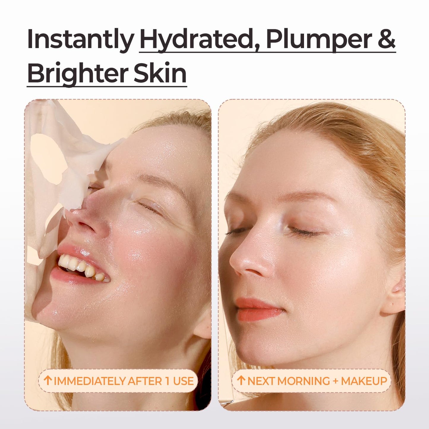 MOTHER MADE Glowing Glass Skin Hydrating Snail Deep Collagen Face Masks 10 EA, with Niacinamide 2%, Vitamin E, Facial Masks for Dry, Sensitive Skin