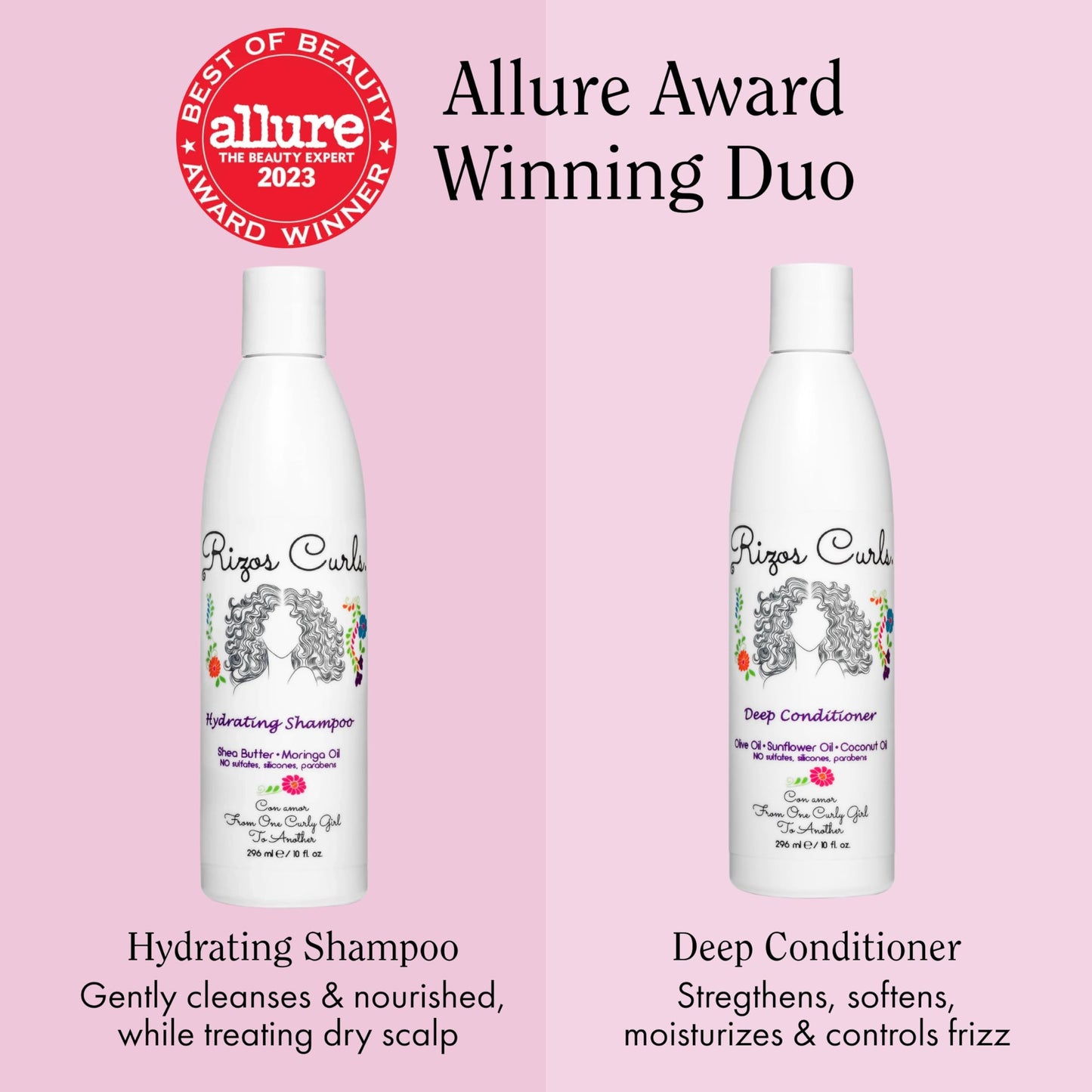 Rizos Curls Wash Day Bundle - Hydrating Shampoo & Deep Conditioner Set with Shea Butter for Every Curl Pattern 1a-4c - Gently Cleanses, Moisturizes