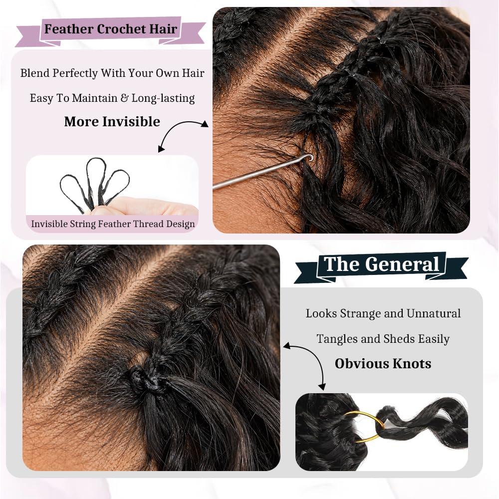Goulus Burmese Curly Crochet Human Hair 120g Knotless Pre-Separated Feather Crochet Human Hair Bundles 28inch Invisible Miracle Knots Natural Black Beauty and Personal Care Goulus