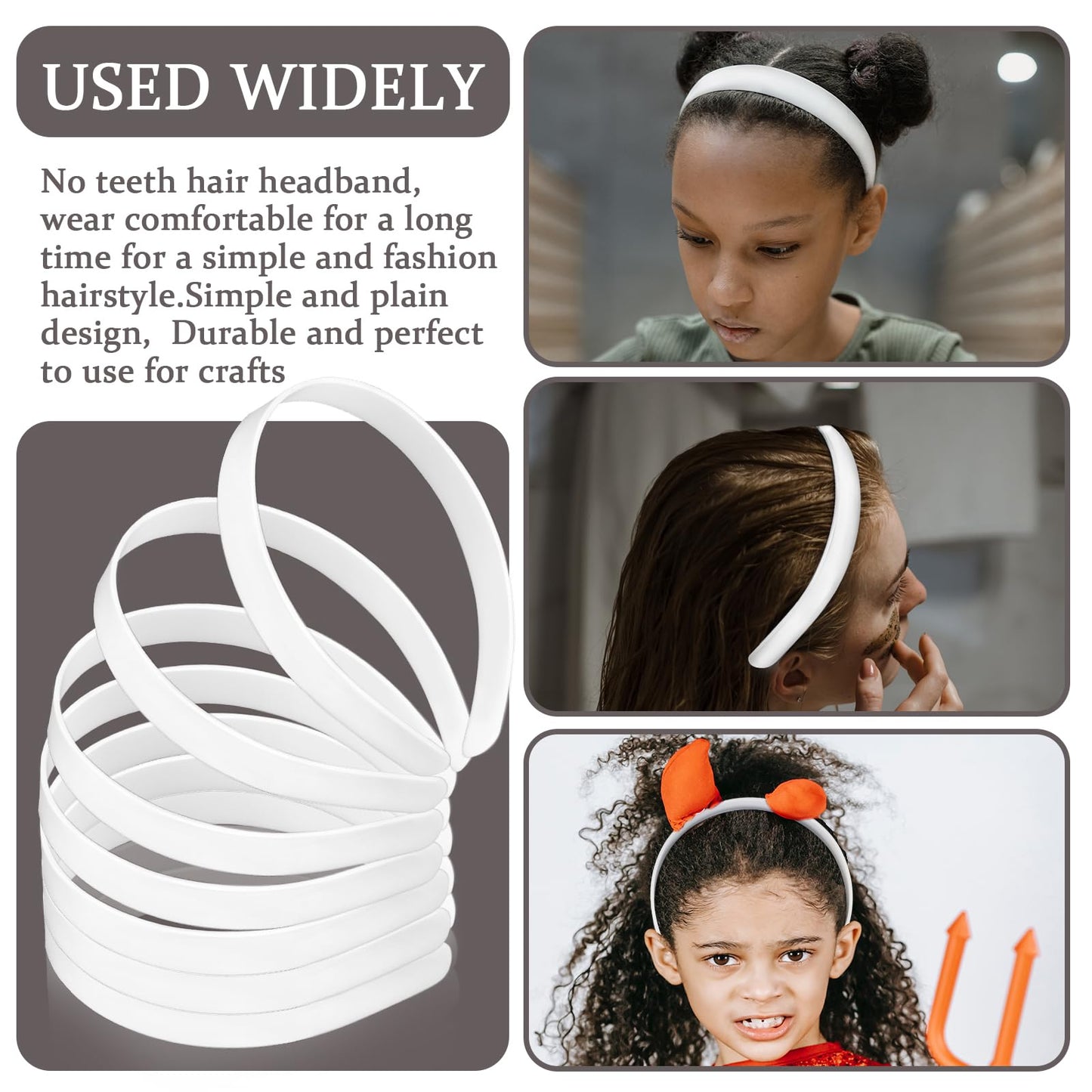 Amersumer 50PCS 1/2 Inch Plain Plastic Headbands for Girls No Teeth DIY Hair Accessories, White