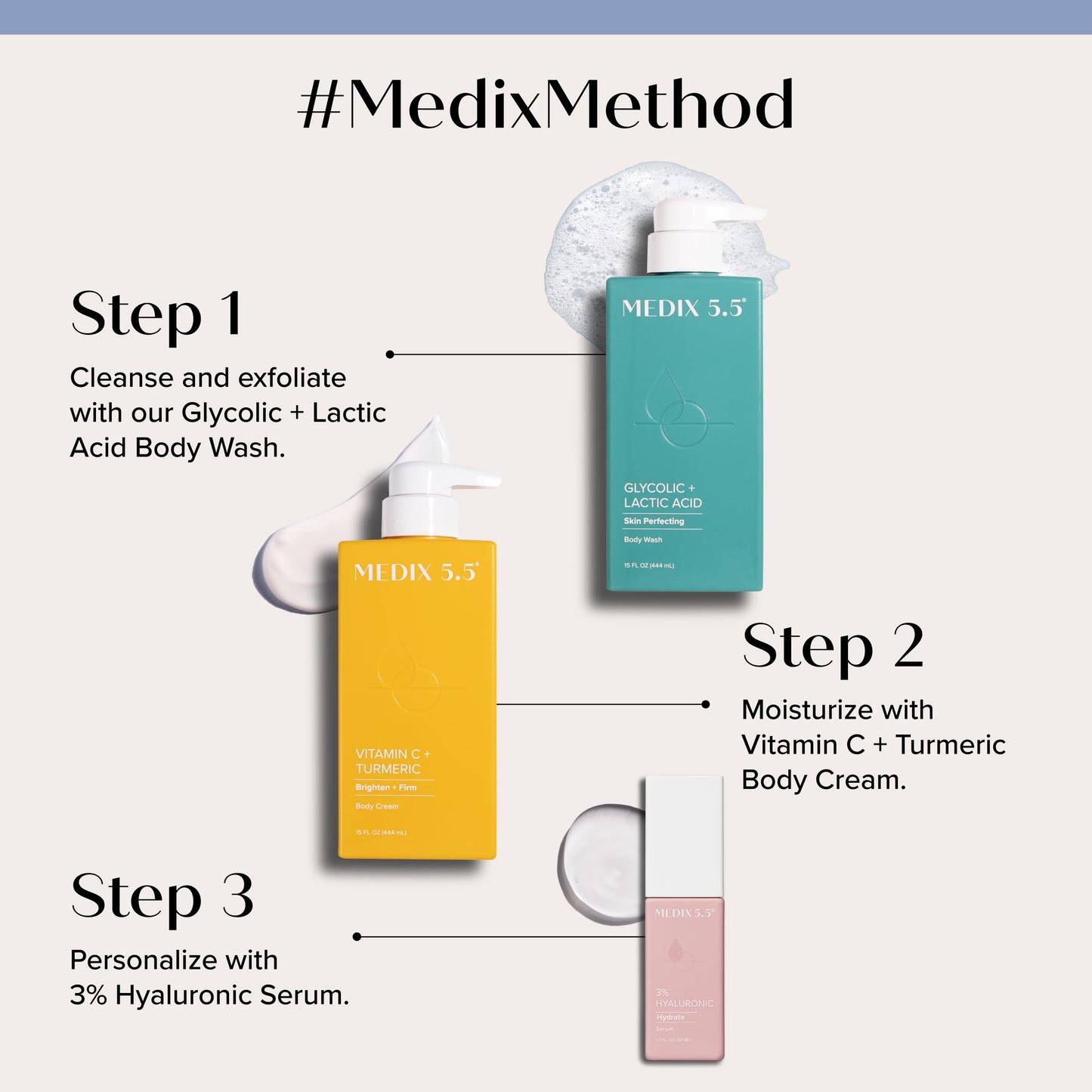 MEDIX 5.5 Exfoliating AHA Glycolic Acid Face & Body Wash Cleanser + Vitamin C Moisturizing Body Cream Lotion Skin Care 2PC Set | Alpha Hydroxy Acid