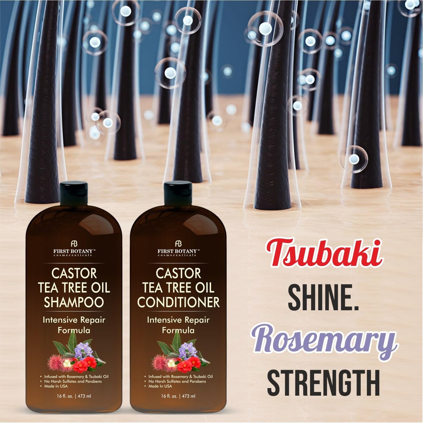 Castor Tea Tree Shampoo Conditioner - An Anti Hair Loss Set Thickening formula For Hair Regrowth, Anti Thinning Sulfate Free For Men & Women Anti