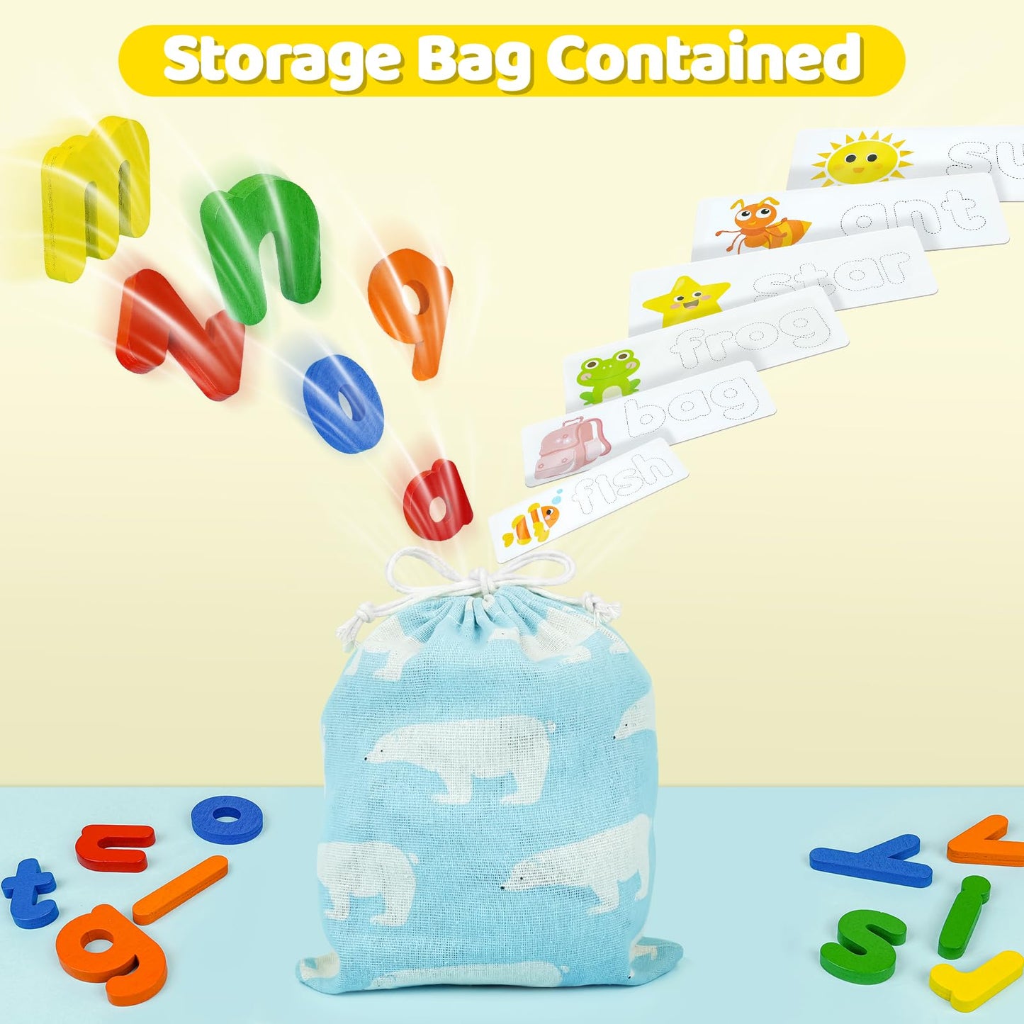 BEESTECH Alphabet Learning Toys – Wooden Puzzle Flash Cards & Letter Matching Games, Fun Educational Activity for Toddlers & Preschool Kids Ages 2–5