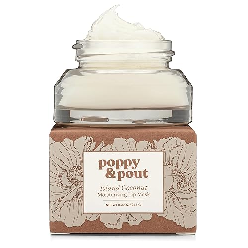 Poppy & Pout Island Coconut Overnight Lip Mask - Natural Lip Care with Shea Butter & Beeswax - Cruelty Free, Recyclable Glass Jar (0.65 oz)