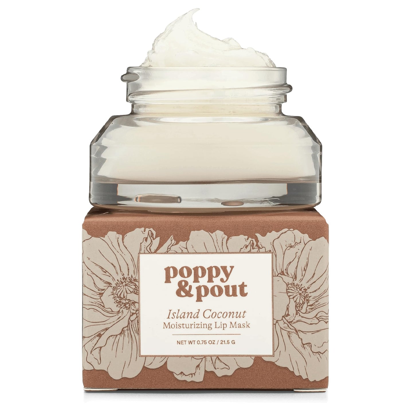 Poppy & Pout Island Coconut Overnight Lip Mask - Natural Lip Care with Shea Butter & Beeswax - Cruelty Free, Recyclable Glass Jar (0.65 oz)