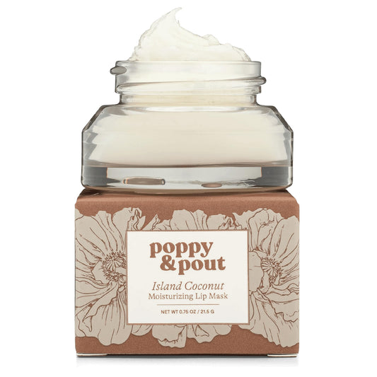Poppy & Pout Island Coconut Overnight Lip Mask - Natural Lip Care with Shea Butter & Beeswax - Cruelty Free, Recyclable Glass Jar (0.65 oz) Beauty & Personal Care Poppy & Pout