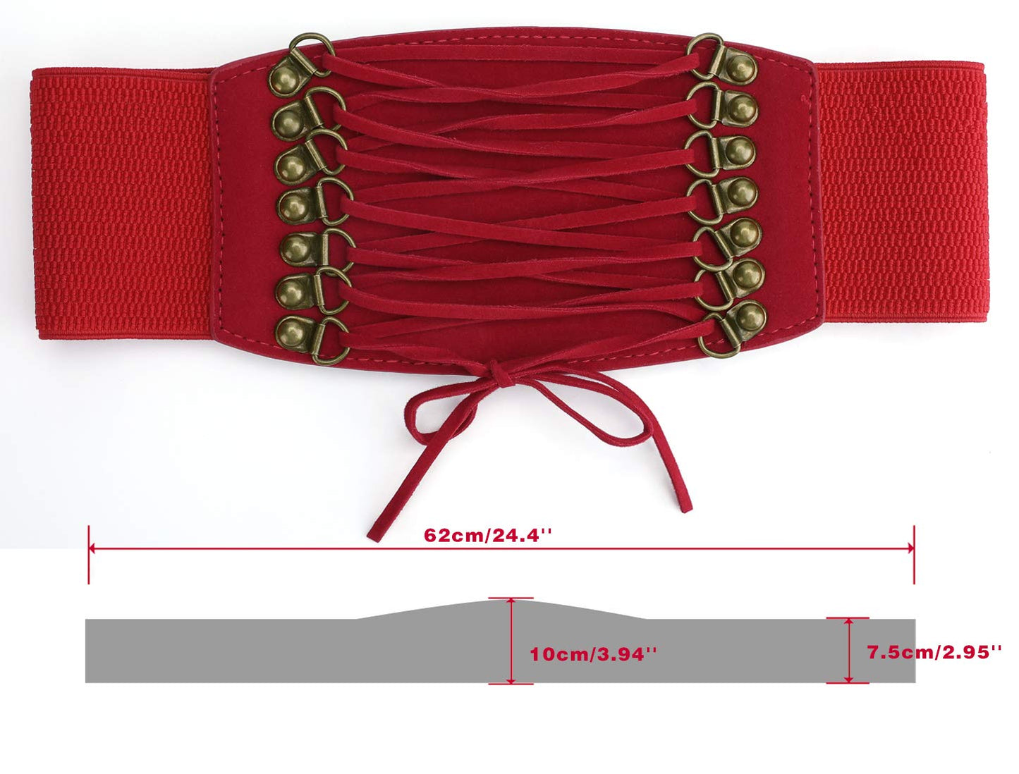 Allegra K Women Stretchy Cinch Waistband Lace Up Corset Belt 7.5CM Width Red-2 One Size