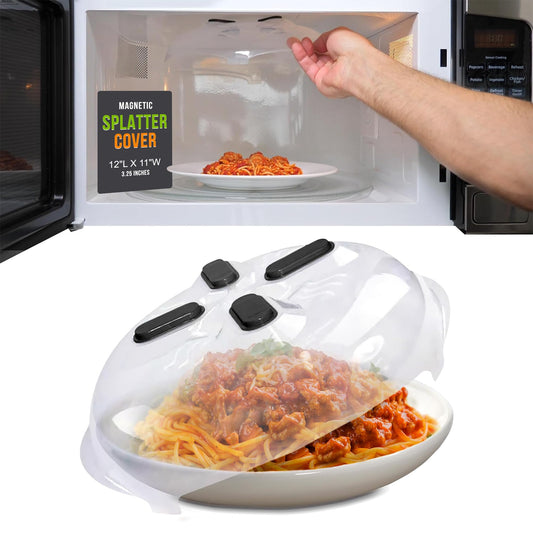 HOVER COVER Magnetic Splatter Cover, 12-Inch Clear BPA-Free Food Lid, Vented Plate Guard with Steam Vents, Anti-Splash Microwave Lid, Dishwasher…
