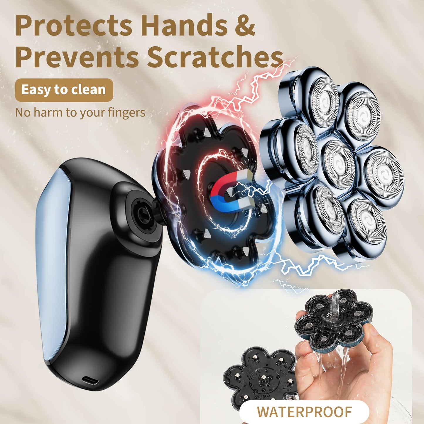Detachable Head Shavers, SHPAVVER 5 in 1 Electric Razor IPX7 Waterproof for Bald Men, Wet Dry LED Display Rechargeable 7D Rotary Shaver Grooming Kit Beauty and Personal Care SHPAVVER