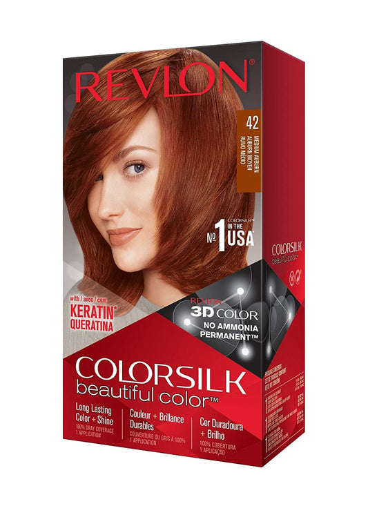 REVLON Colorsilk Beautiful Color, Permanent Hair Color with 3D Gel Technology & Keratin, 100% Gray Coverage Hair Dye, 42 Medium Auburn