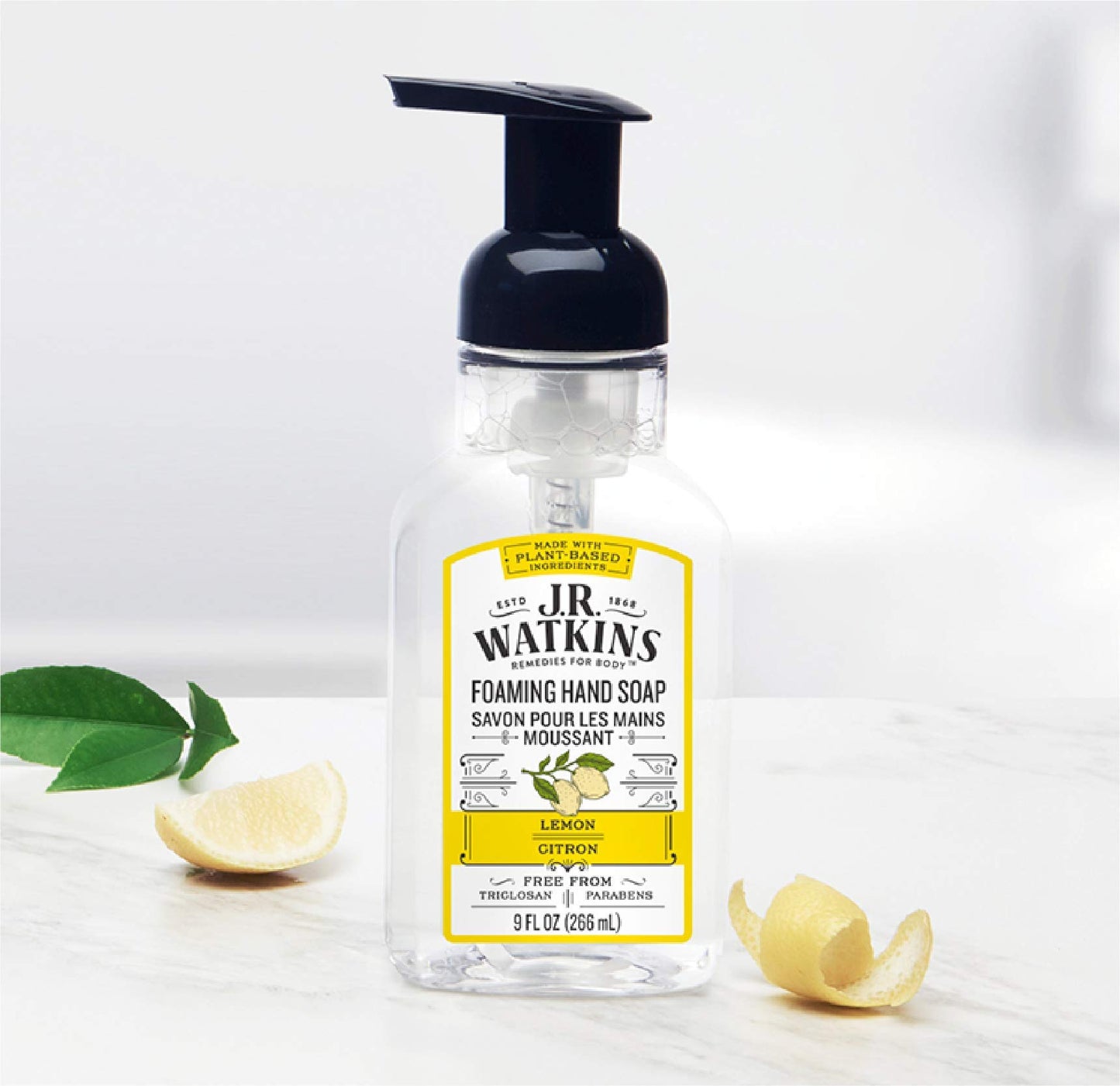 J.R. Watkins Foaming Hand Soap For Bathroom or Kitchen, Scented, Cruelty Free, 9 Fl Oz, Lemon, 3 Pack