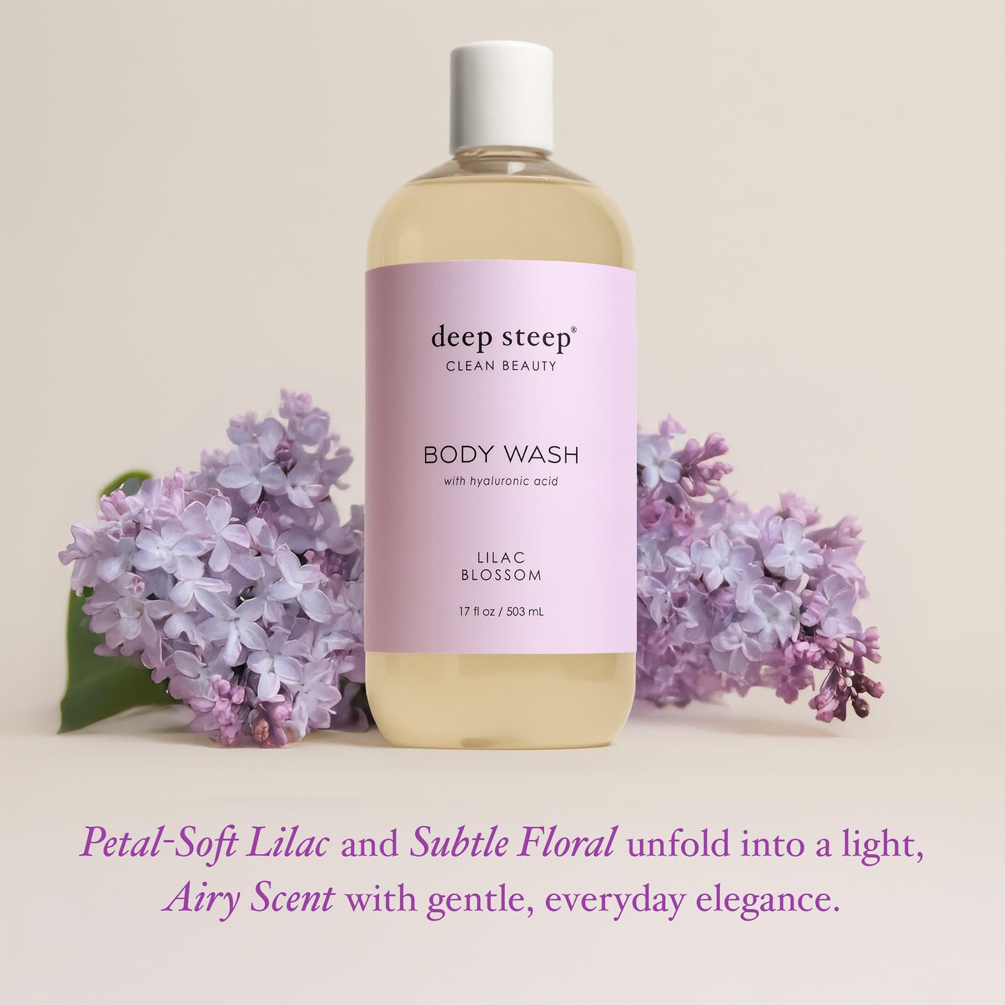 Deep Steep Body Wash, Lilac Blossom, 17 oz - Hydrating Shower Gel with Hyaluronic Acid, Shea Butter, Aloe Vera & Argan Oil - Vegan, Clean Beauty