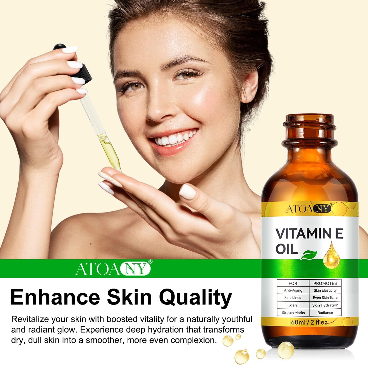 ATOANY Vitamin E Oil 2 Fl Oz - Vitamin E Oil for Skin, Face, Hair, Body - Natural Antioxidant for Dryness, Wrinkles, Scars & Stretch Marks Beauty and Personal Care ATOANY