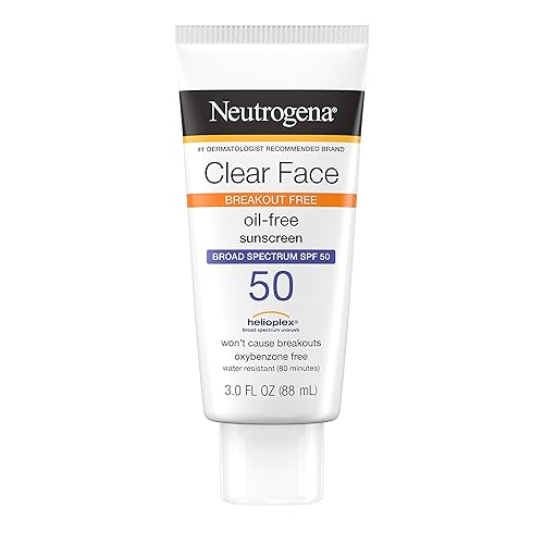 Neutrogena Clear Face Liquid Lotion Sunscreen for Acne-Prone Skin, Broad Spectrum SPF 50 UVA/UVB Protection, Oil-, Fragrance- & Oxybenzone-Free Facial