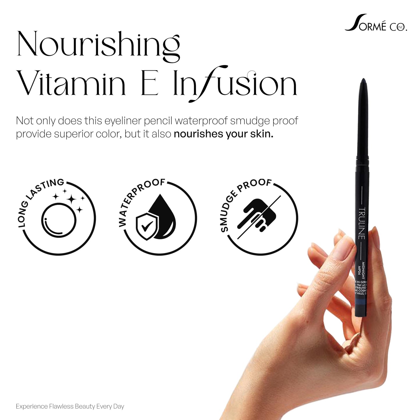 SORMÉ Truline Professional Mechanical Smudge Proof Eyeliner Pencil - Vitamin E Waterproof Gel Formula with Finest Color Pigment & Ultra Creamy