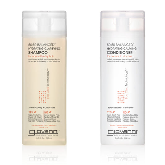 Giovanni 50:50 Balanced Shampoo and Conditioner Set - Clarifying Shampoo for Women & Men, Cleansing for Damaged, Frizzy Hair, Moisturizing Conditioner
