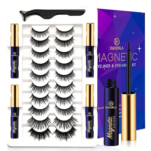 DUOERLA Magnetic Eyelashes Magnetic Lashes Natural Looking - 4 Tubes of Magnetic Liner - Upgraded Long Lasting,Reusable,Lightweight, Waterproof