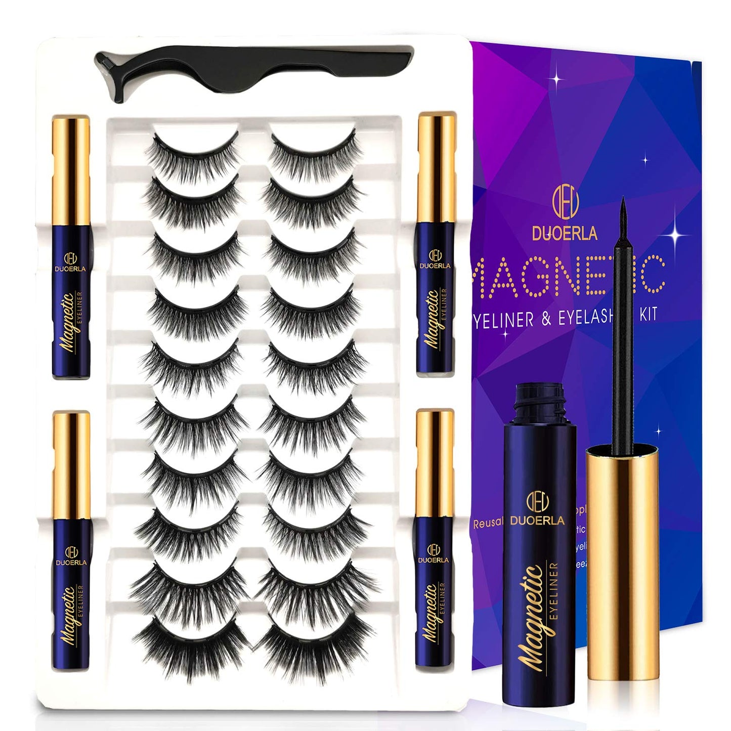 DUOERLA Magnetic Eyelashes Magnetic Lashes Natural Looking - 4 Tubes of Magnetic Liner - Upgraded Long Lasting,Reusable,Lightweight, Waterproof