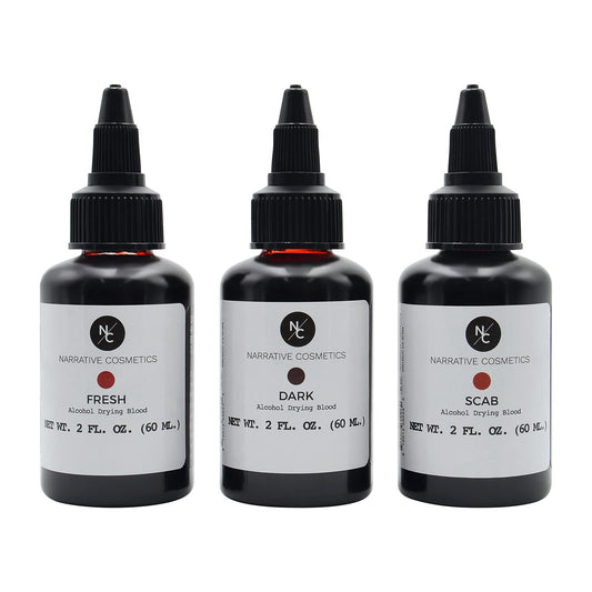 Narrative Cosmetics Alcohol Drying Blood Kit -2 fl oz | Dries to Touch, Keeps Wet Glossy Look | Won't Transfer or Smudge | SFX Wounds, Scabs, Gore |