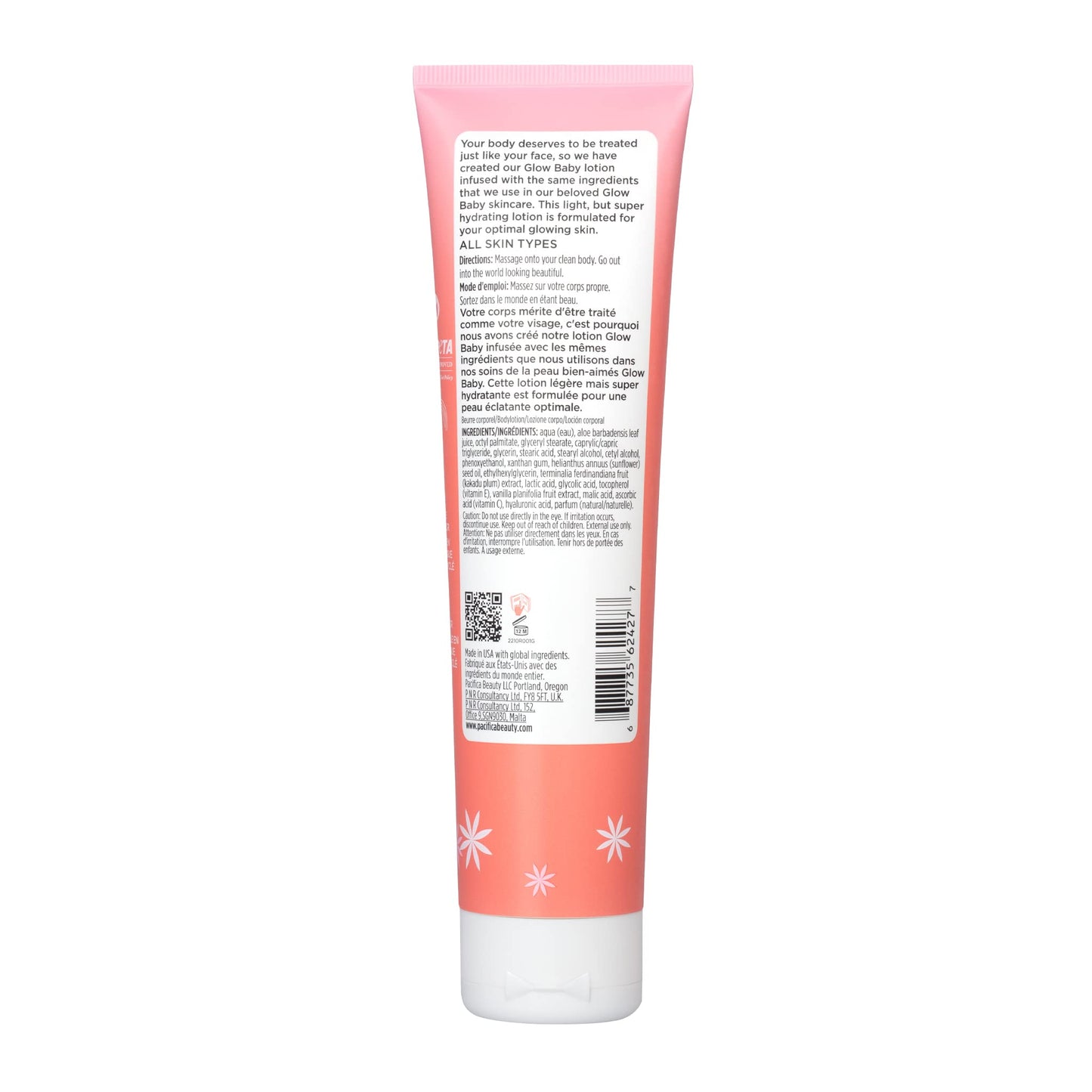 Pacifica Body Lotion Glow Baby Vitamin C Moisturizer - for Skin Brightening - w/Superfood Plant Extracts & Vitamin C & E Care Clean Beauty Vegan