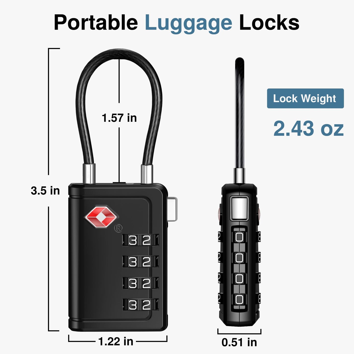 Puroma TSA Approved Travel Locks 2 Pack – 4 Digit Combination Padlocks with Open Alert, Resettable Zinc Alloy for Suitcase & Backpack