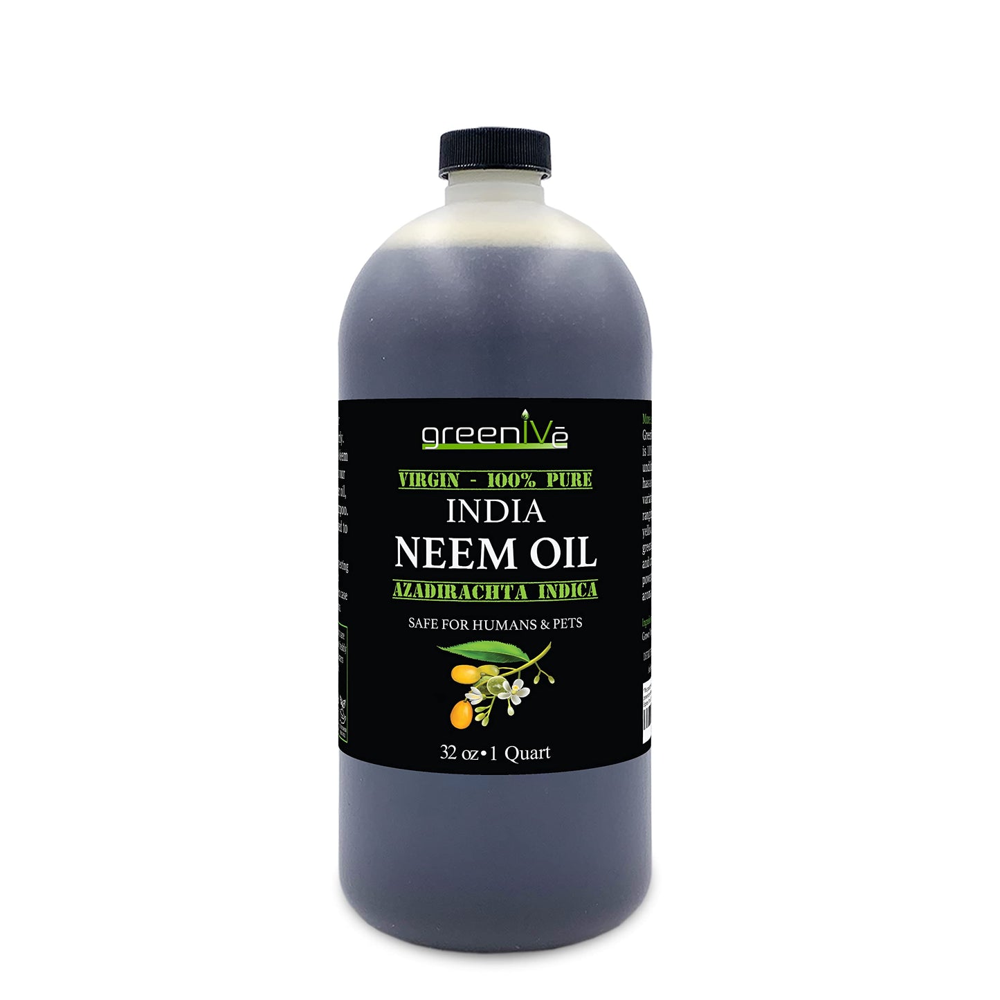 GreenIVe 100% Organically Grown Neem Oil, Cold-Pressed Virgin, Pure & Natural, 32 oz - Ideal for Gardening, Skin Care, Hair Care & Pet Care