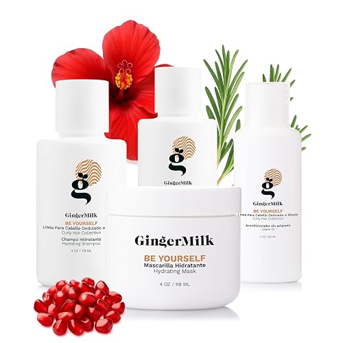 GINGER MILK Curly Hair Travel Set | Curly Method Kit with Shampoo, Hair Mask, Leave-In & Curl Defining Gel + Free Travel Bag | Nourishes, Hydrates
