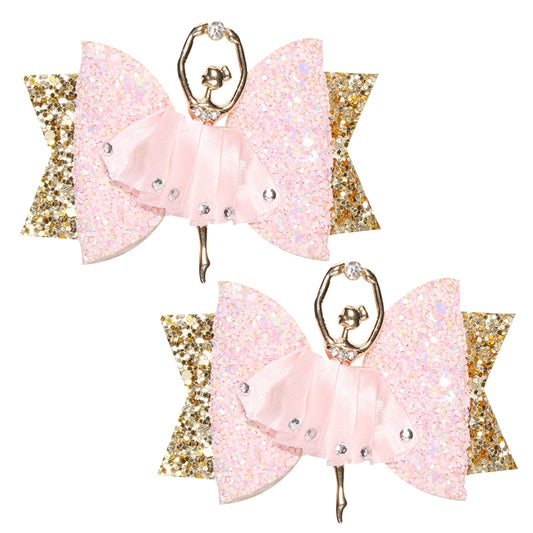 Glitter Ballet Hair Bows with Rhinestones - 2Pcs Dance Hair Clips and Accessories for Girls