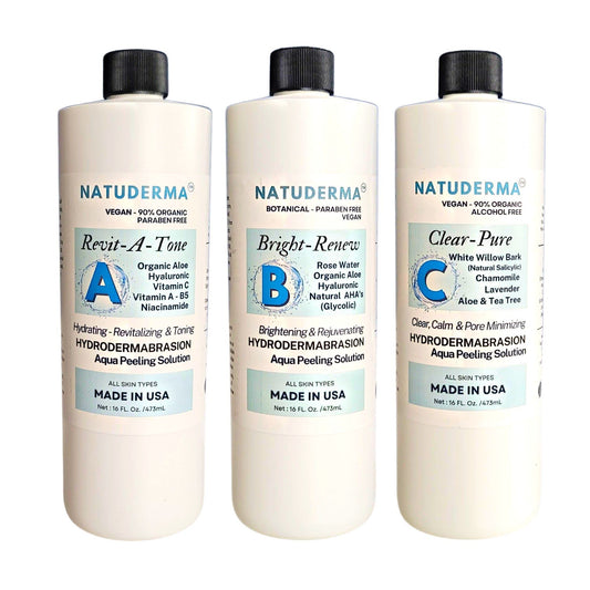 Hydrodermabrasion Solution, Aqua Peeling Serum, Solution for Wet Microdermabrasion, 3 bottles of 16 oz each, Natuderma Hydro Serum. MADE IN USA