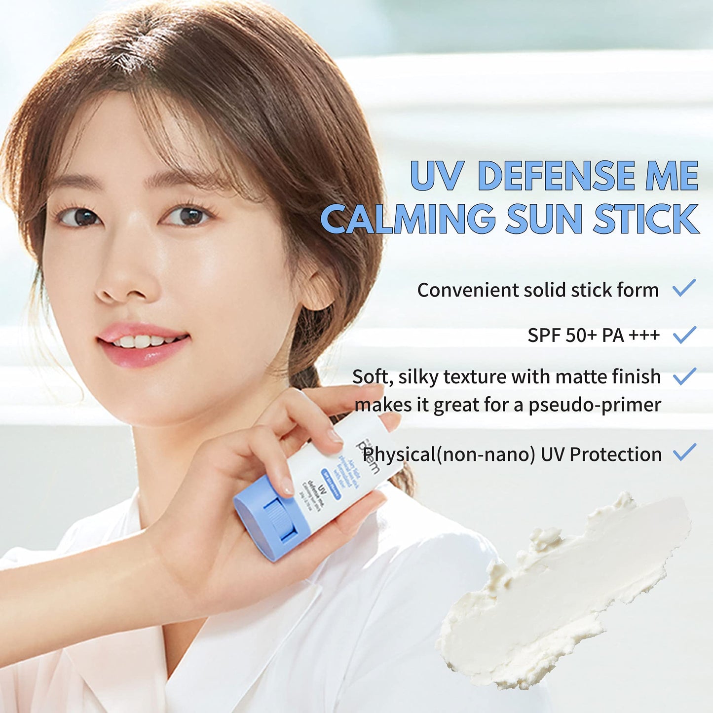 MAKEPREM UVA UVB Defense Me Calming Sun Stick Sunblock SPF 50+ PA++++ 0.7 Oz VEGAN Sensitive Oily Acne-Prone Skin Reef-Safe Mineral Sunscreen Non-Nano